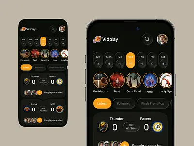 Vidplay – Basketball Mobile App UI | Live Matches, Scores Etc app app screen design baskeetball app basketball bet betting buskeet ball app feed game league live live match livestream news player score scores sports app stream tournament app