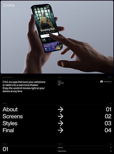 CINA | Product Design | Cinema APP app branding graphic design mobille app product design ui uxui website