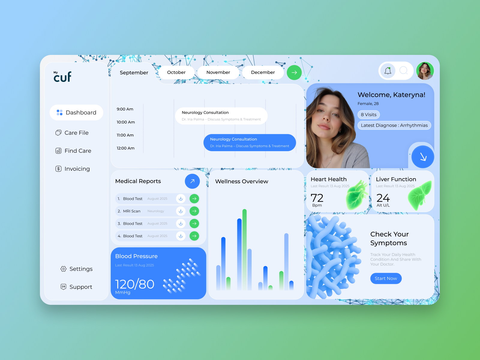 Healthcare Dashboard — Patient Wellness & Reports UI DigiWay cleanui dashboard dashboarddesign datavisualization design dribbbleportfolio figmadesign healthapp illustration ui
