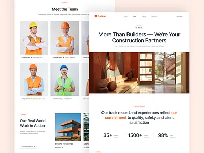 Bricknet About & Contact Page – Construction Website UI Figma architecture building construction digital design figma product design real estate responsive ui design ui inspiration ui showcase ui trends uiux ux design webiste