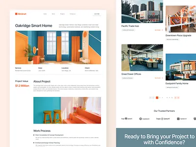 Bricknet Project Page – Construction Website UI Figma architecture construction contractor digital design figma mobile ui reals estate responsive ui design ui inspiration ui showcase ui trends uiux ux design website