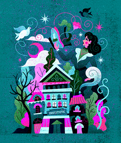 Institute of Magic abstract adobe illustrator bird books buildings design enchanted geometric illustration institute magic moon nature pattern potions texture trees vector witch woman