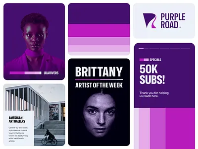 Purple Road Brand Overview bento box brand brand design brand identity branding color palette creative direction logo design mockups modern design visual identity