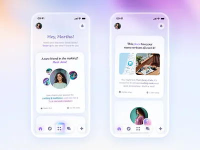 Friendly. Mobile App Design ai aichat app cards chat feed gradient liquidglass mobile social ui