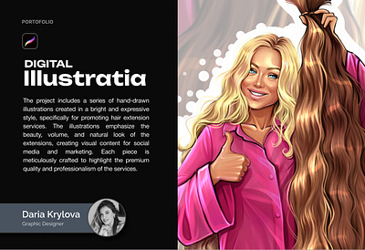 Shine & Volume: Beauty Illustrations for Hair Brand art branding copic darsi art design digital art graphic design illustratia illustration logo motion graphics procreate