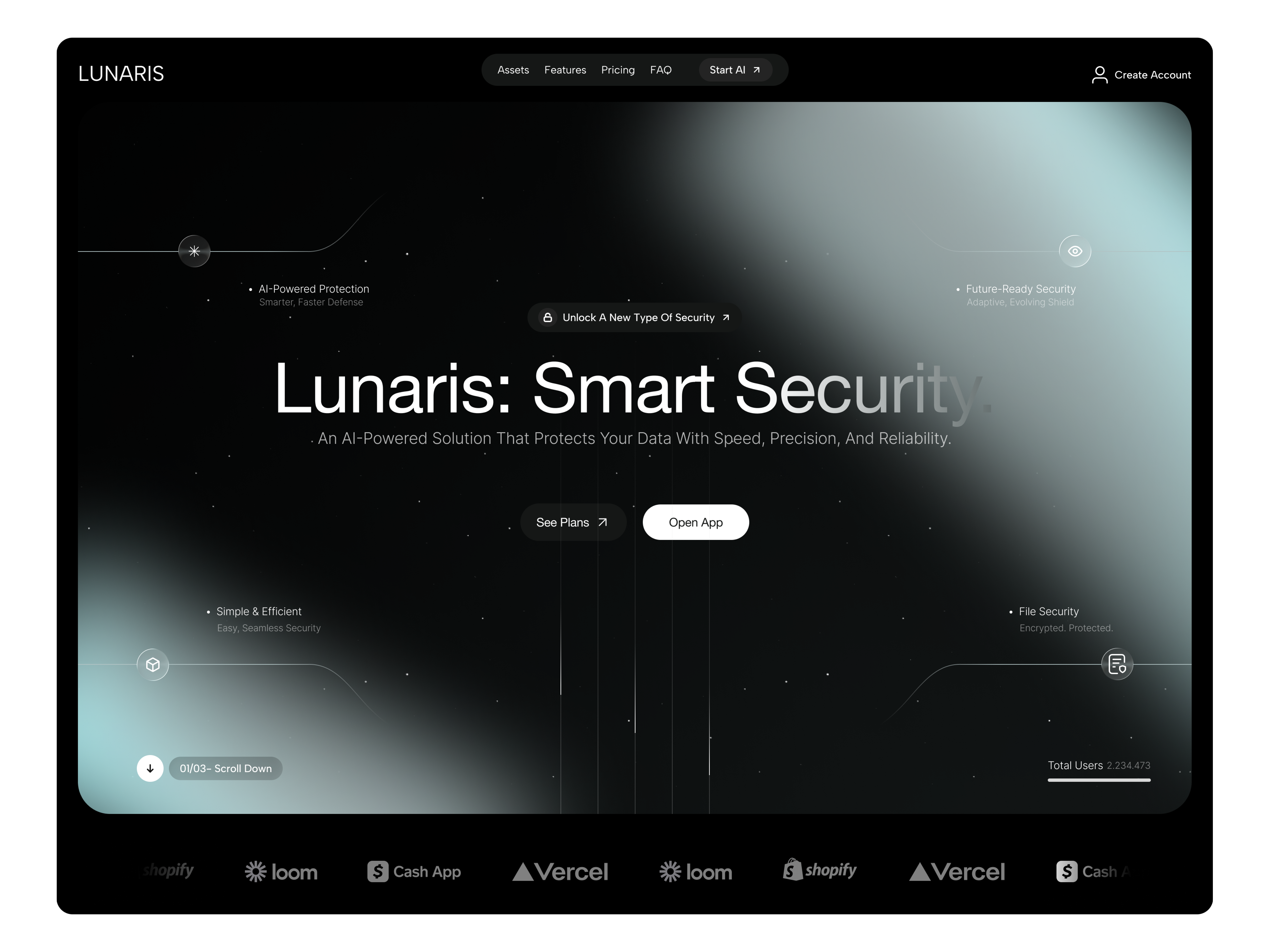 Lunaris Web Design 3d ai ai security branding design development landing page security ui uiux design webdesign