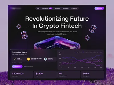 Web3 Fintech Header Design 3d animation app blockchain crypto dashboard design finance finance app fintech homepage illustration token ui web design web3