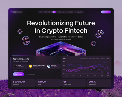 Web3 Fintech Header Design 3d animation app blockchain crypto dashboard design finance finance app fintech homepage illustration token ui web design web3