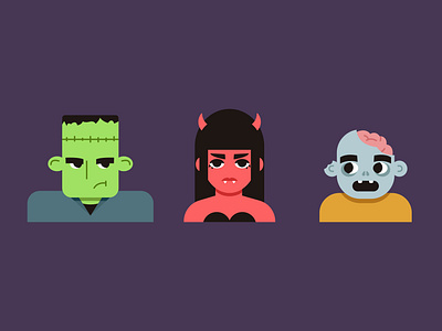Monsters cartoon character demon devil female flat frankenstein girl halloween illustration monster october portrait red scary spooky suit vector woman zombie