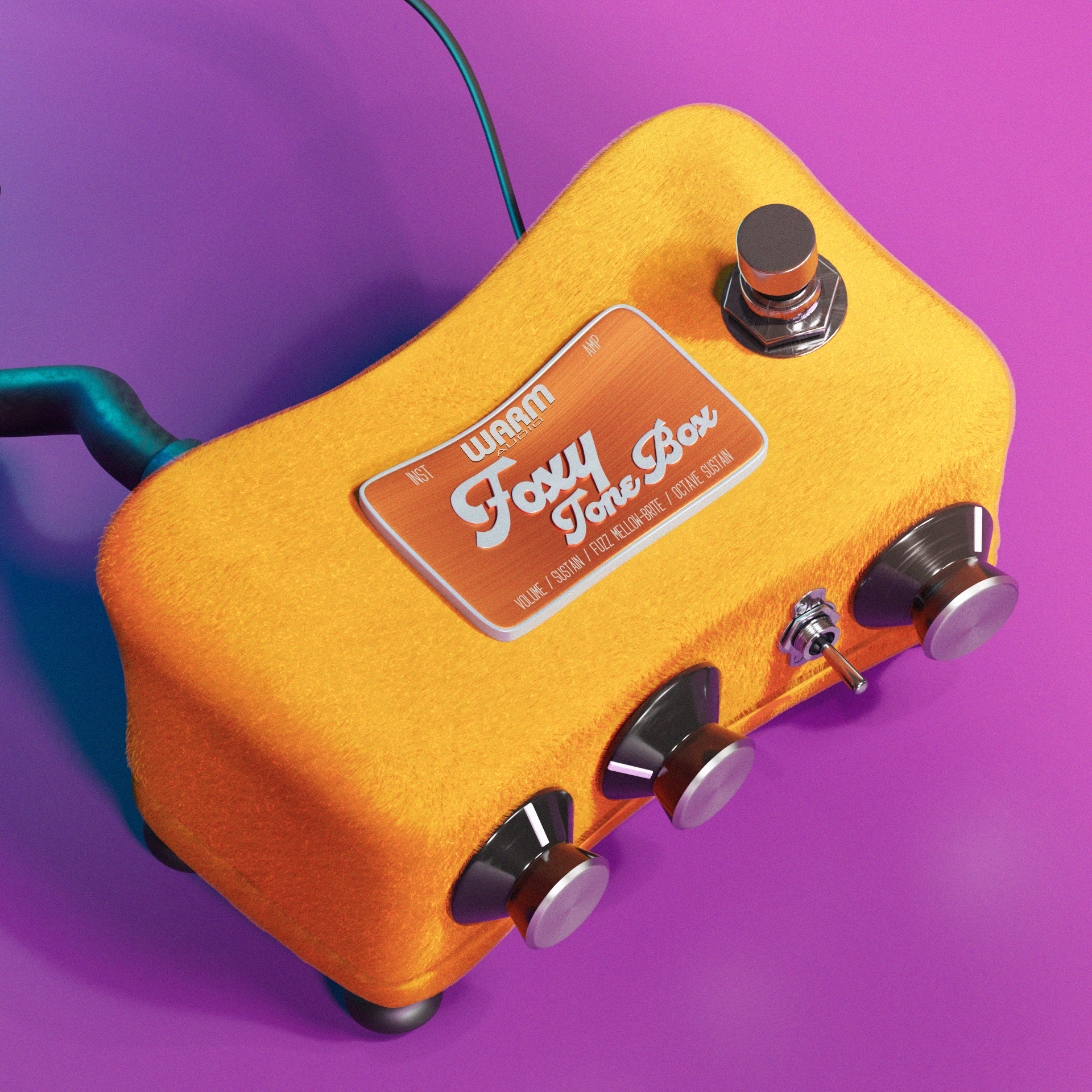 Stylized Foxy Tone Box Guitar Pedal 3d 3d illustration bold colors concept art digital art graphic design modeling music gear product render render stylized design texturing ui visual design visualart