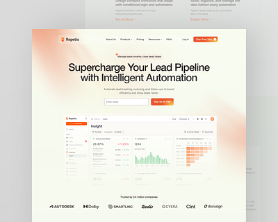 AI-Powered SaaS Design for Streamlined Lead Management | Repetio ai crm ai lead automation ai powered productivity tool conversion landingpage lead management software lead tracking system saas landingpage saas platform design saas website smart sales automation web