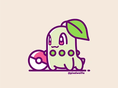 Chikorita🍃 character character design chikorita gameboy games illustration illustrator line art minimal minimalist pokeball pokemon procreate retro starter vector vintage