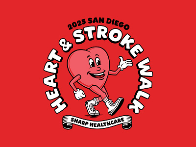 Sharp Healthcare | Heart & Stroke Walk apparel design brand design branding cartoon character character design graphic graphic design heart heart guy heart walk logo logo design t shirt design walk walking