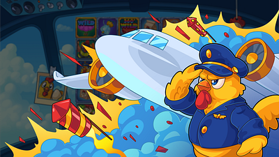 Cockpit: Game illustrations #4 2d art casino art character design chicken cute game art game illustration illustration mega win rooster slot slot art vector