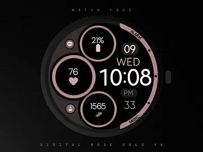 Digital Watch Face black design elegant google graphic design illustration minimal modern pink rose gold samsung simple smartwatch technology ui watch watchface wear os