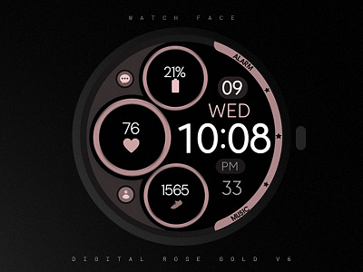 Digital Watch Face black design elegant google graphic design illustration minimal modern pink rose gold samsung simple smartwatch technology ui watch watchface wear os