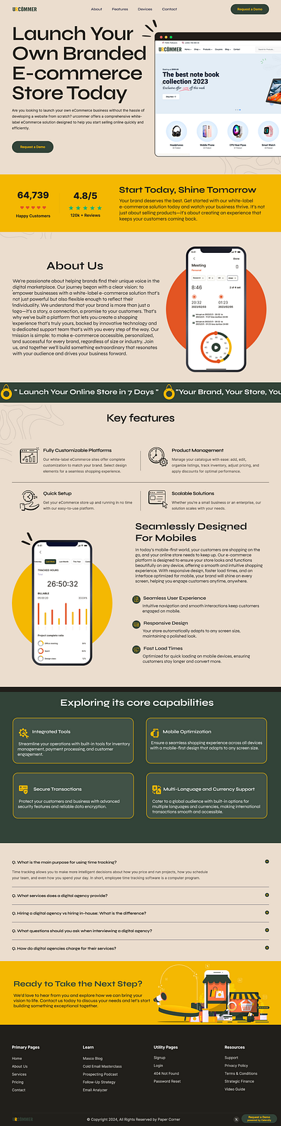 Urcommer — Modern E-Commerce UI for Growing Brands brand design e commerce e commerce barnd ui uiux ur commer website ui webui white label