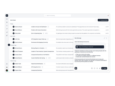 Open.cx - Email Dashboard ai ai agents b2b customer support email gmail interface light mail zero send email white and black yc ycombinator