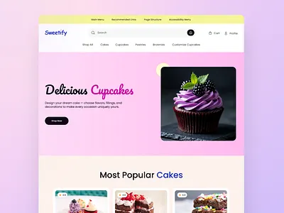Accessible Website accessible blue cupcakes design desserts e commerce figma graphic design pink ui uiux ux visual design visual interface design wcag website yellow