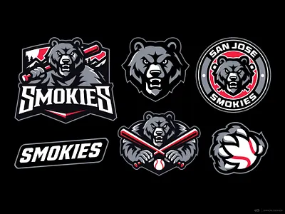 Bear Baseball Mascot Logo Pack | SMOKIES baseball logo baseball logo mascot baseball team logo bear bear baseball bear logo bear logo mascot esport esportlogo graphic design grizzly grizzly logo illustration logo mascot mascot sports sports logo team logo
