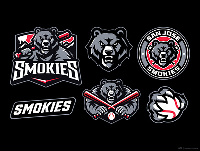 Bear Baseball Mascot Logo Pack | SMOKIES baseball logo baseball logo mascot baseball team logo bear bear baseball bear logo bear logo mascot esport esportlogo graphic design grizzly grizzly logo illustration logo mascot mascot sports sports logo team logo