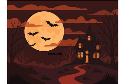 Haunted House with Full Moon autumn background candies castle celebration creepy event ghost halloween holiday lantern moon night october party pumpkin saint scary spooky terror