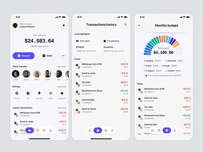 Banking App: Dashboard, Transactions & Budget Overview app design bank banking budget tracker design expense tracker finance fintech lsn mobile mobile app banking mobile bank money money tracker product design saas tracking transaction uiux wallet