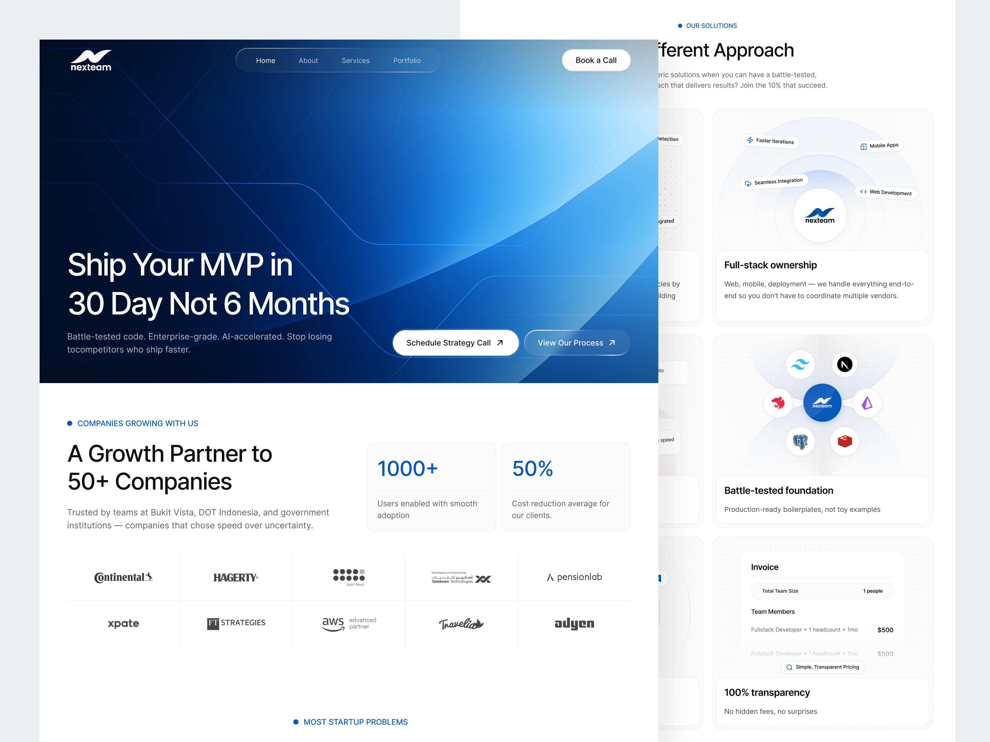 Nexteam - Software Agency Landing Page b2b business landing page clean development website digital agency gradient ui landing page modern business modern website modern website design mvp platform portfolio product launch saas software company software development software house startup design startup website tech startup