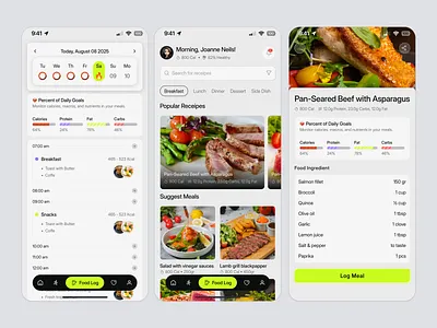 Health Tracking App: Meal Log & Nutrition Overview app design app design nutrition calorie dashboard fitness goal health health app health monitor health tracking meal plan mobile mobile app monitoring nutrition product design receipt sczv tracker uiux
