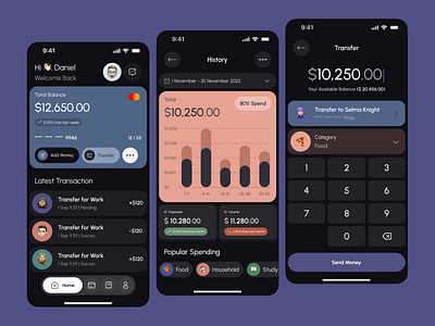 Finance Management App – UI Exploration bank design expense finance income management minimal modern money pastel plan planner typography ui ux whitespace