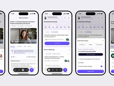 AI Note Taking Mobile ai ai note taker ai note taking ai summary assistant cansaas clean design interface meeting assistant mobile mobile app modern notetaker record meeting saas summary ui ux