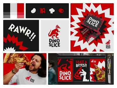 Dino Slice: Pizzeria - Visual Identity animation brand brand book brand design brand guideline brand identity branding character design corporate identity fnb food branding graphic design identity design logo mascot design motion graphics pizza pop art visual branding visual identity