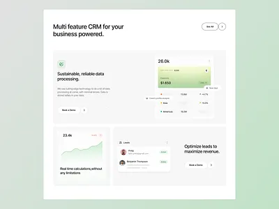 CRM Features Section – Clean SaaS Dashboard UI branding cleandesign crm dashboard design figma graphic design ideapeel illustration landing page logo minimal productdesign saas typography ui uiux webdesign webflow