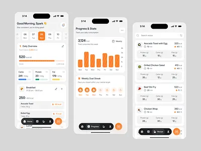 Calories Tracking App app calories calories tracking clean food healthy interface mobile nutrition app orange stats tracking ui ux wellness
