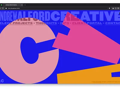 Upcoming site for Andrew Alford Creative animation champion colorful experimental knockout web design
