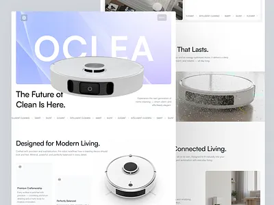 Oclea — The Future of Effortless Cleaning business cleaning cleaning website company profile design homepage house cleaning landing page landing page ui minimalist modern design ui uidesign uiux ux uxdesign vacuum cleaner vacuum cleaner robot web design website