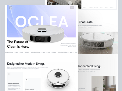 Oclea — The Future of Effortless Cleaning business cleaning cleaning website company profile design homepage house cleaning landing page landing page ui minimalist modern design ui uidesign uiux ux uxdesign vacuum cleaner vacuum cleaner robot web design website