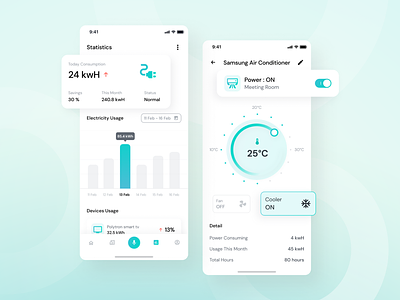 Oklahome - Statistic and Home analytics app clean control controller dashboard design electric ios minimal mobile netric remote room slider smart home statistics temperature ui ux