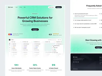 Custo - CRM Landing Page aesthetic animate b2b clean crm dipa inhouse intuitive design landing page marketing minimalist modern modern design saas startup uiux web design website