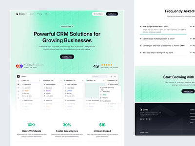 Custo - CRM Landing Page aesthetic animate b2b clean crm dipa inhouse intuitive design landing page marketing minimalist modern modern design saas startup uiux web design website