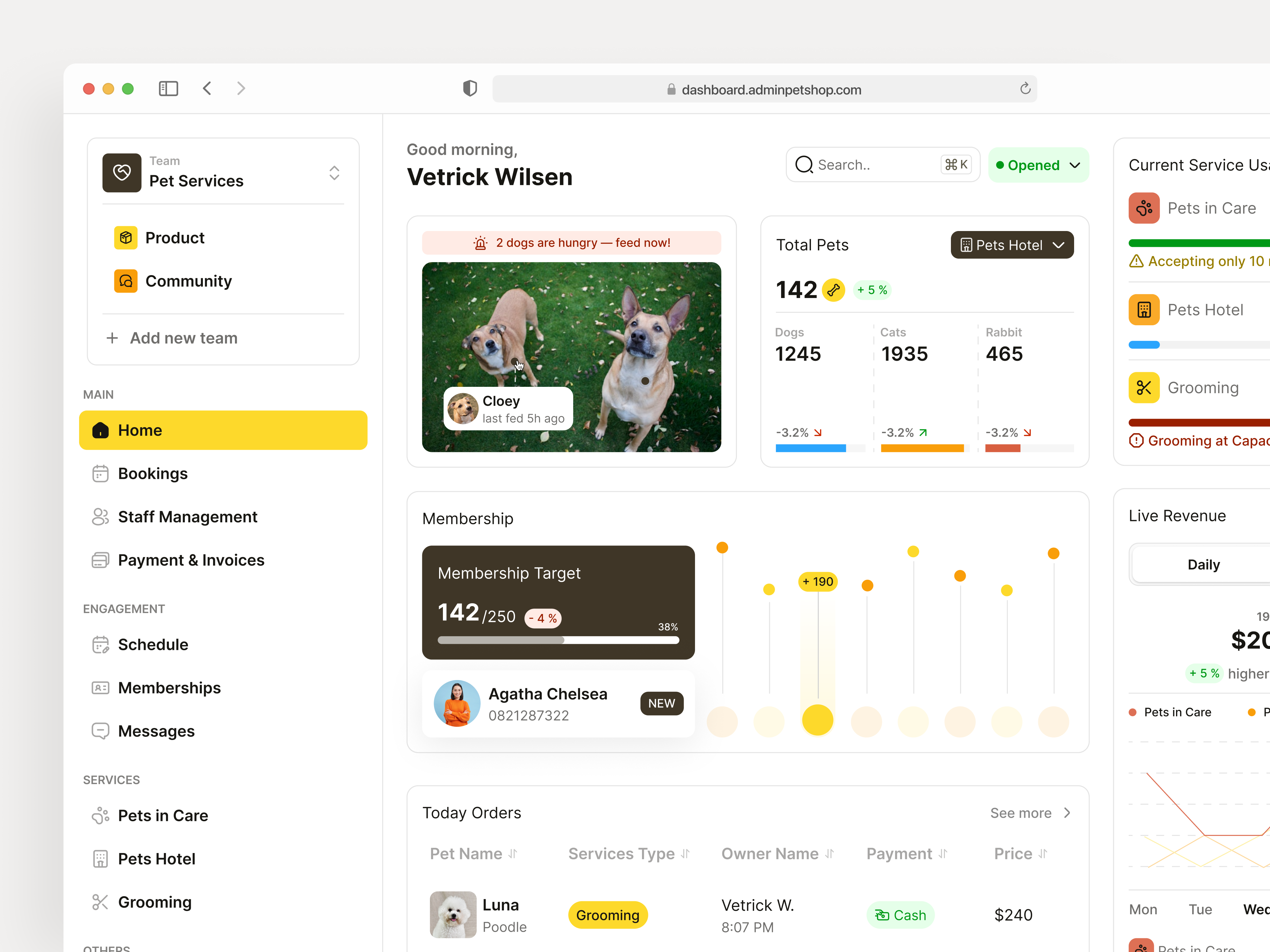 Pet Services Operations Dashboard admin dashboard analytics dashboard appointment business dashboard crm dashboard design yow ecommerce admin graphs management dashboard management system pet pet care pet shop app pet shop dashboard pet store petservices petshop saas saas dashboard
