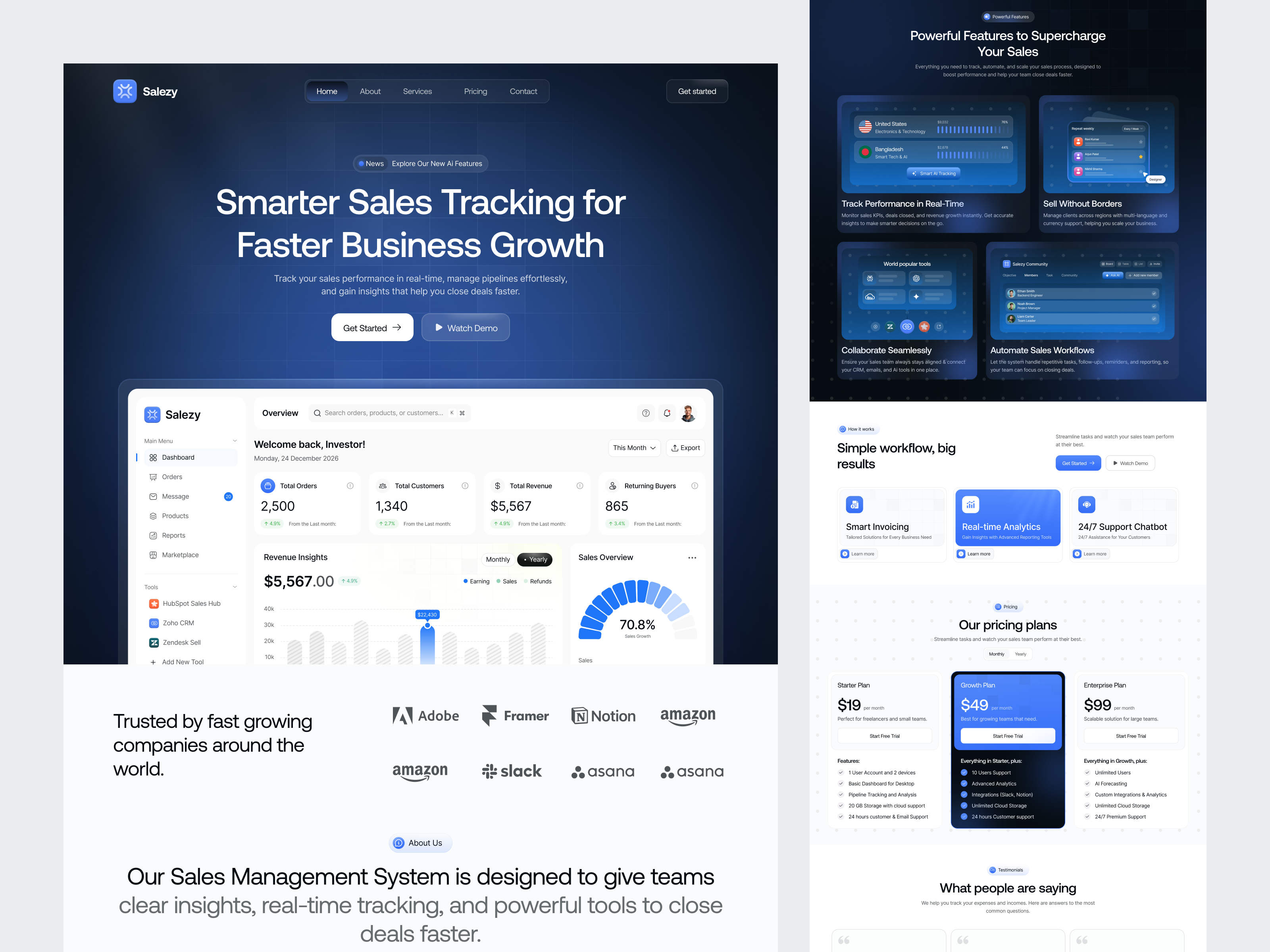 CRM SaaS Sales Management Landing Page b2b saas website design business crm platform crm saas design figma template figma uiux landing page design lead tracking software modern crm website modern saas landing page professional landing page design saas product website template sales automation ui sales crm ui design sales performance analytics ui ui ux design for crm web design website design