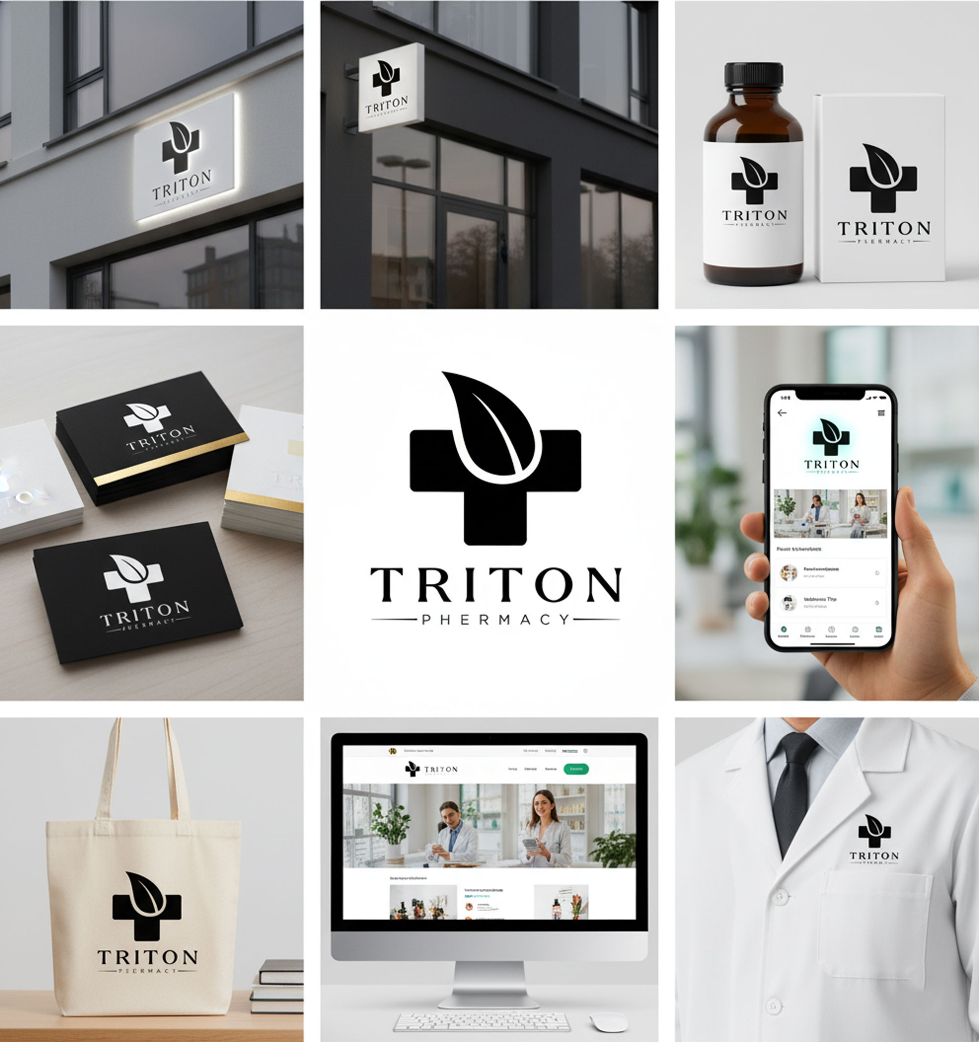 Black & White Minimalist Pharmacy/Wellness Logo Design black and white branding corporate identity health logo logo design minimalist logo mockups packaging design pharmacy logo wellness