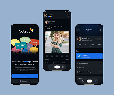 Votego – Modern Voting & Opinion App appdesign emotion tracker interactiondesign minimaldesign mobileappdesign pollapp polling psychology request uiux vote app votego votingapp
