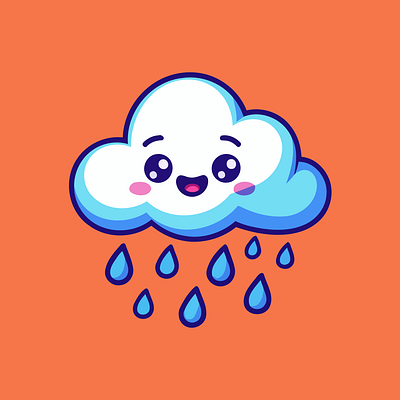 Smiling Cartoon Cloud Character cartoon character cheertul cloud cute illustration kawall lcon mascot rain vector weather