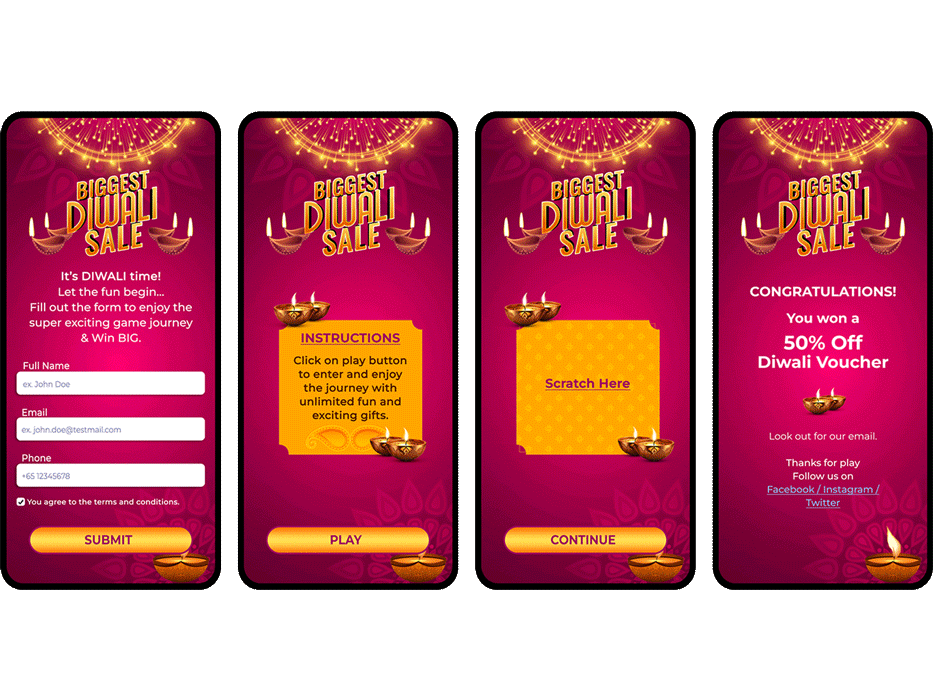Festive Scratch & Win diwali game scratch and win system design scratch card game design