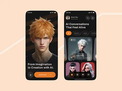 Character AI Mobile App ai ai application ai chat app ai mobile app ai powered character ai chat generate mobile app concept mobile app design mobile app ui mobile scanner virtual assistant