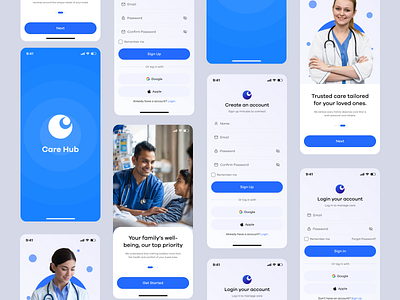 Doctor Appointment App – Login & Signup Page UI Design android app design f book appointment booking app create new password design doctor app doctor appointment app forget app page forget app scrin forgot password input field ios app mobile app new password app page verification verify verify your email