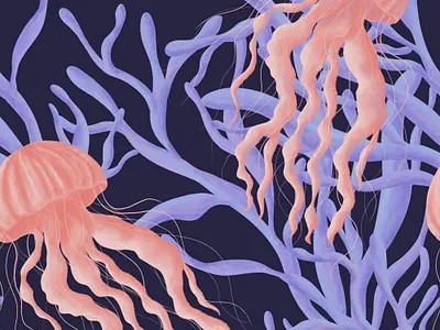 Pink Jellyfish in the Sea. Seamless pattern fabric fashion jellyfish marine ocean pattern sea seamless textile