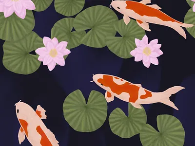 Water Lilies and Carps. Seamless pattern carp fabric fashion lily pattern seamless textile